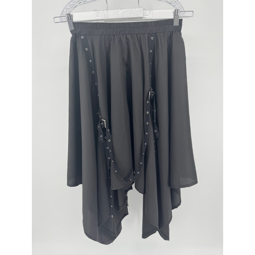 Asymmetrical Black Skirt with Eyelet Strap Detail Gothic Punk Unique